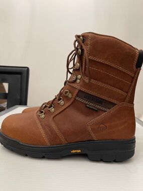 Wolverine Brown Leather Waterproof Work Boot with Black Sole Mens Size 9M